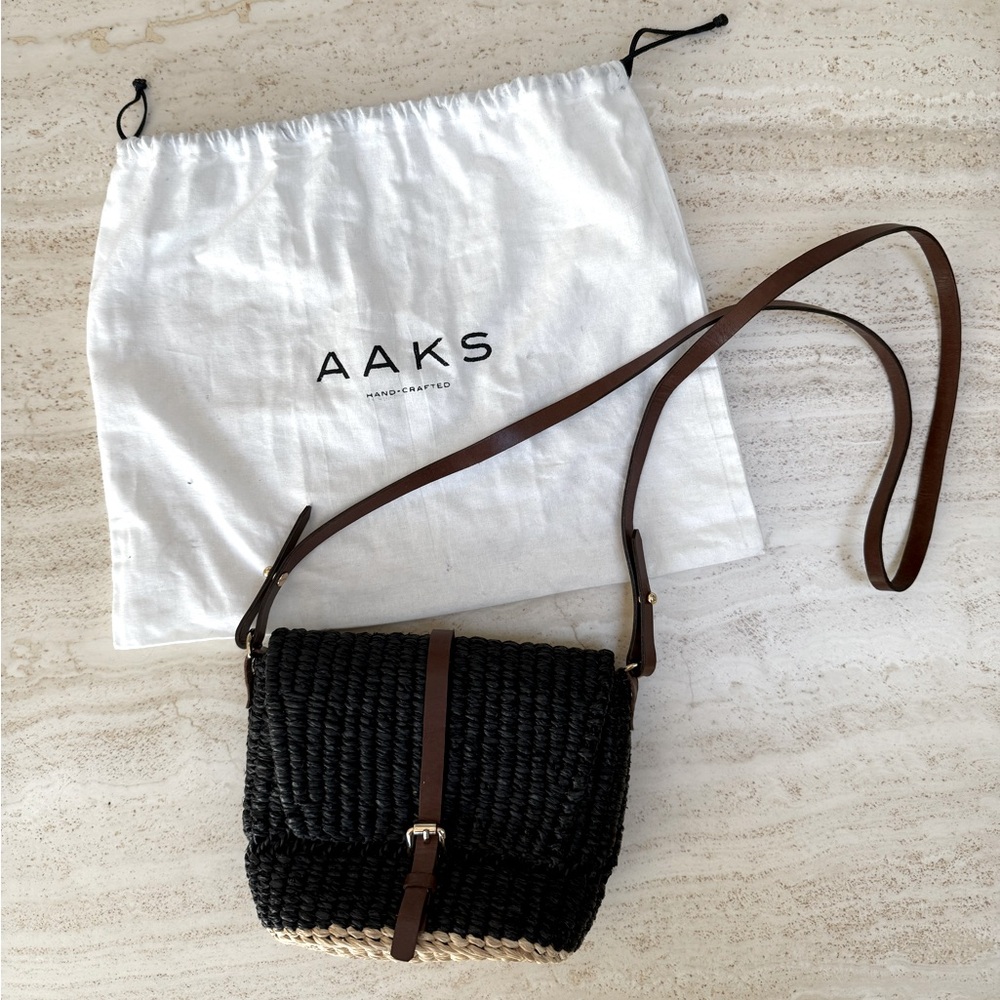 Black AAKS Small Woven Crossbody Bag